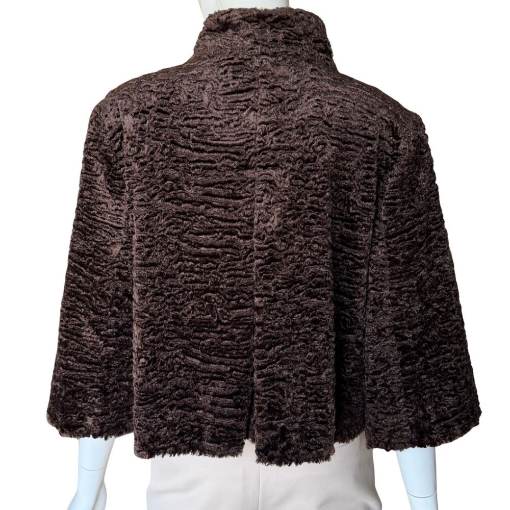 Ann Taylor (Original) Brown Faux Persian Lamb Cropped Evening Jacket Size L NWT - Picture 2 of 5